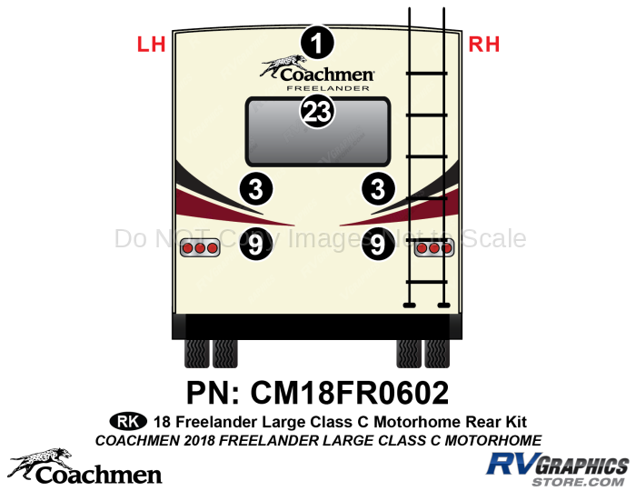 6 Piece 2018 Freelander Long Motorhome Rear Graphics Kit