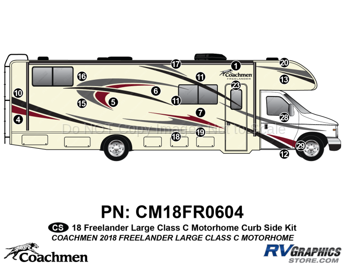 19 Piece 2018 Freelander Long Motorhome Curbside Graphics Kit