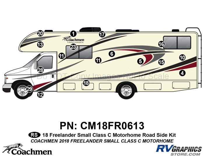 17 Piece 2018 Freelander Short Motorhome Roadside Graphics Kit