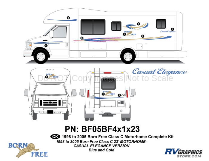 17 Piece 2000 Model Year 23 Foot Born Free Class C Complete Graphics Kit-Casual Elegance