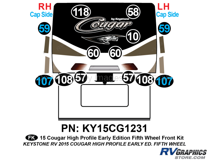 13 Piece 2014 Cougar Hi-Pro Fifth Wheel Early Edition Front Graphics Kit