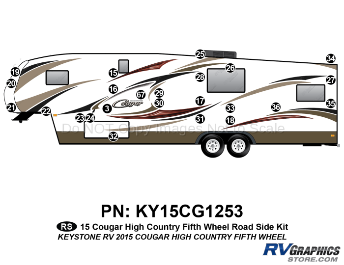 24 Piece 2014 Cougar Hi Country Fifth Wheel Roadside Graphics Kit