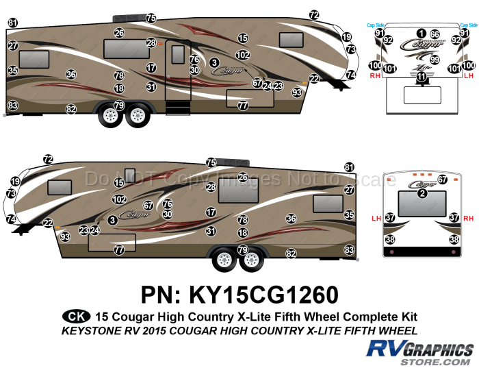 78 piece 2015 Cougar High Country X-Lite Fifth Wheel Complete Graphics Kit