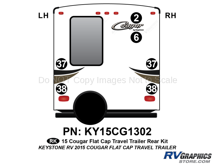6 Piece 2014 Cougar Flat Cap Half Ton Travel Trailer Rear Graphics Kit