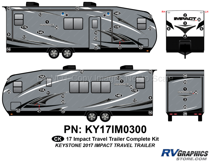 53 Piece 2017 Impact Travel Trailer Complete Graphics Kit