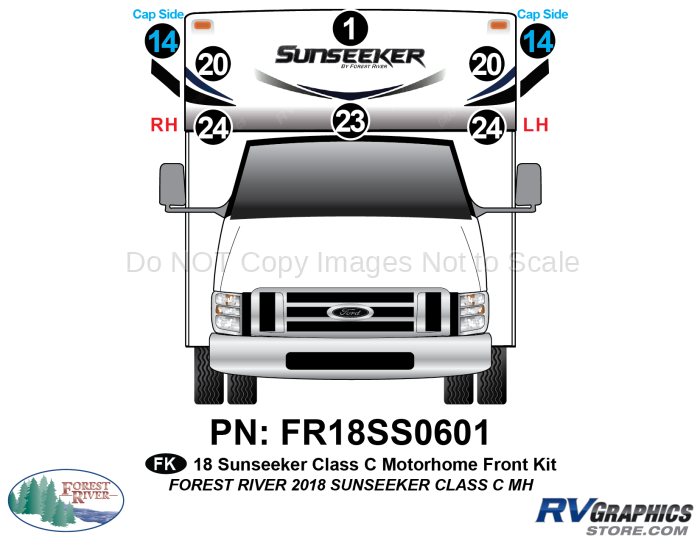 8 Piece 2018 Sunseeker Motorhome Front Graphics Kit