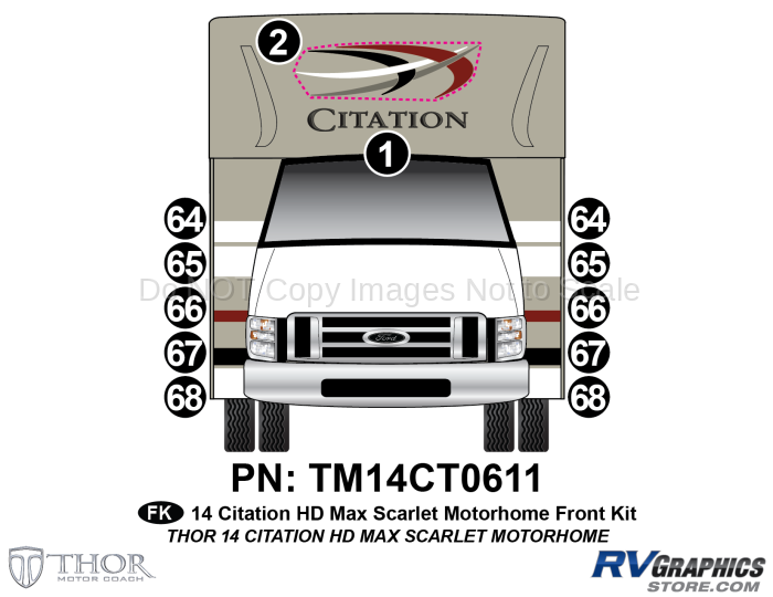 12 Piece 2014 Citation HD Max Scarlet Version Front Graphics Kit