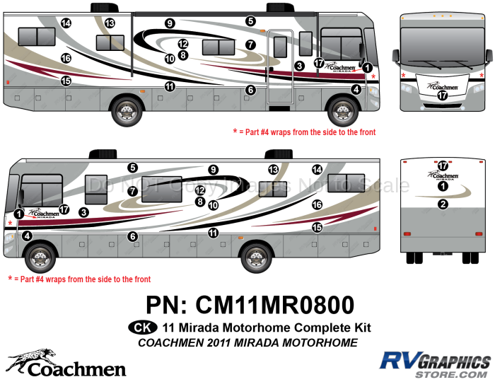 36 Piece 2011 Mirada Motorhome Complete Graphics Kit