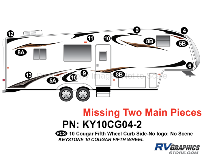 14 Piece 2010 Cougar Fifth Wheel Curbside Graphics Kit-Missing TWO main pieces