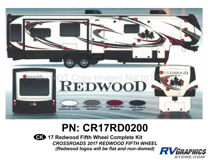 57 Piece 2017 Redwood Fifth Wheel Complete Graphics Kit