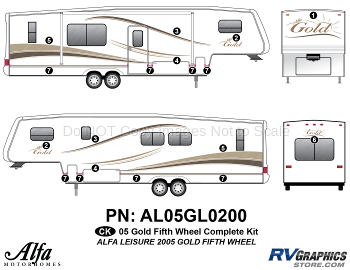 12 Piece 2005 Alfa Gold Fifth Wheel Complete Graphics Kit