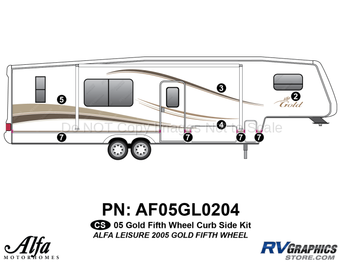 5 Piece 2005 Alfa Gold Fifth Wheel Curbside Graphics Kit