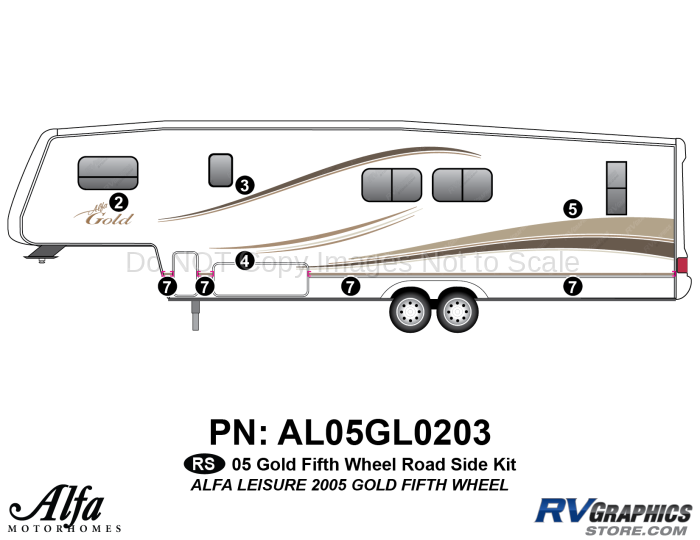 5 Piece 2005 Alfa Gold Fifth Wheel Roadside Graphics Kit