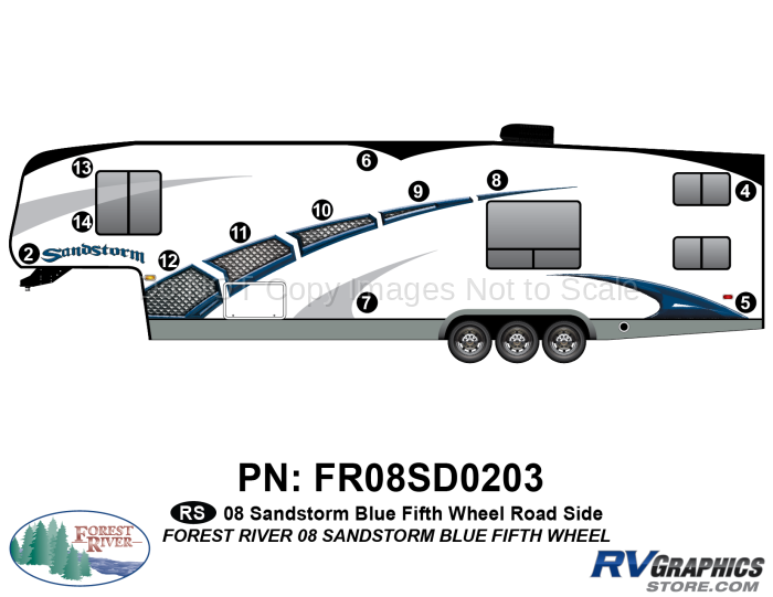 12 Piece 2008 Sandstorm Fifth Wheel Blue Roadside Graphics Kit