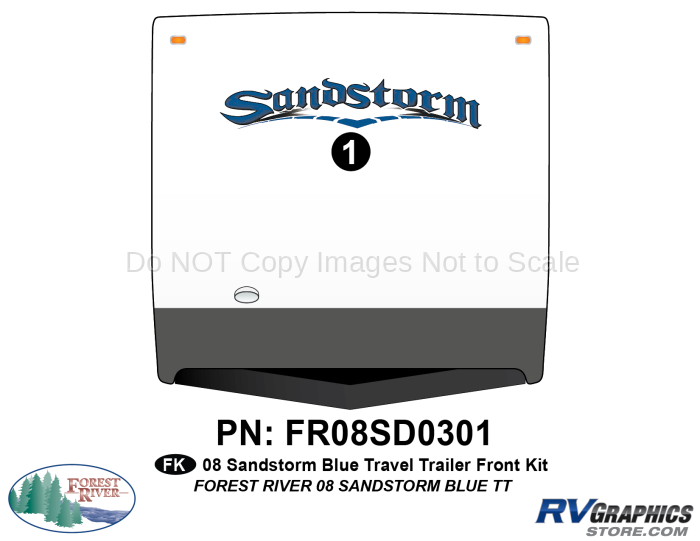 1 Piece 2008 Sandstorm Travel Trailer Blue Front Graphics Kit