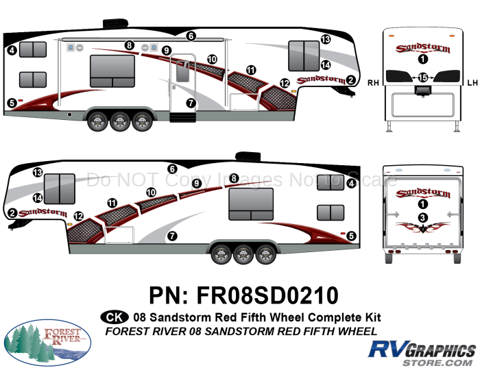 29 Piece 2008 Sandstorm Fifth Wheel Red Complete Graphics Kit