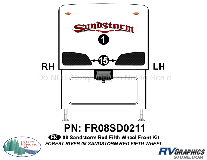 3 Piece 2008 Sandstorm Fifth Wheel Red Front Graphics Kit