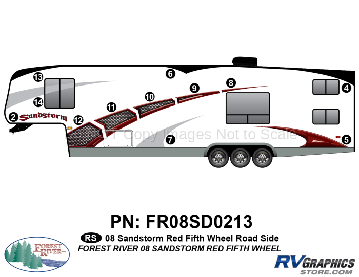 12 Piece 2008 Sandstorm Fifth Wheel Red Roadside Graphics Kit