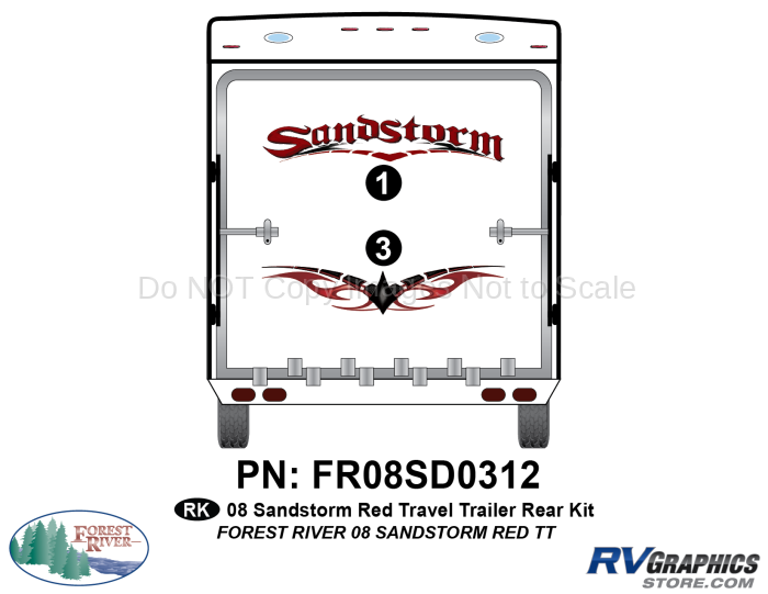 2 Piece 2008 Sandstorm Travel Trailer Red Rear Graphics Kit