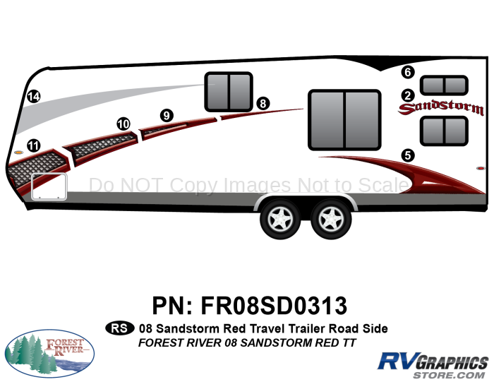 8 Piece 2008 Sandstorm Travel Trailer Red Roadside Graphics Kit