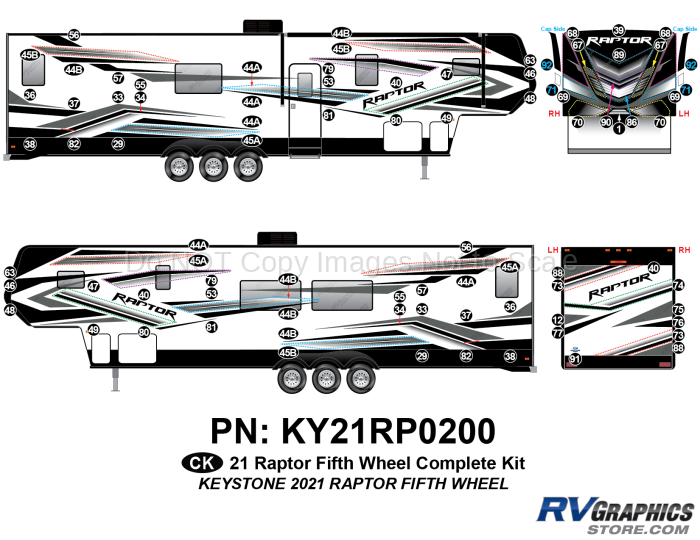 84 Piece 2021 Raptor Fifth Wheel Complete Graphics Kit