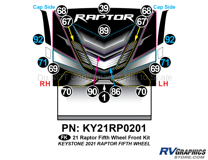 17 Piece 2021 Raptor Fifth Wheel Front Graphics Kit