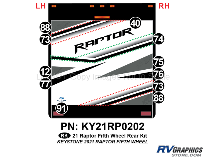 11 Piece 2021 Raptor Fifth Wheel Rear Graphics Kit