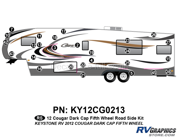 27 Piece 2012 Cougar FW Dark Cap Roadside Graphics Kit