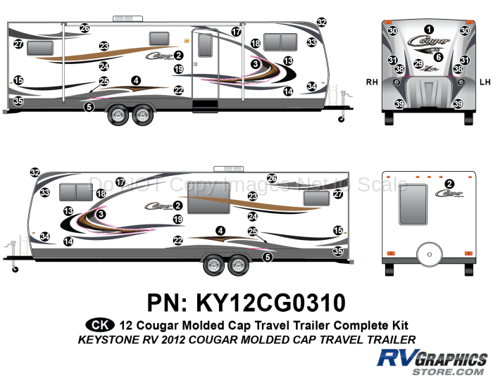 52 Piece 2012 Cougar TT Molded Cap Complete Graphics Kit