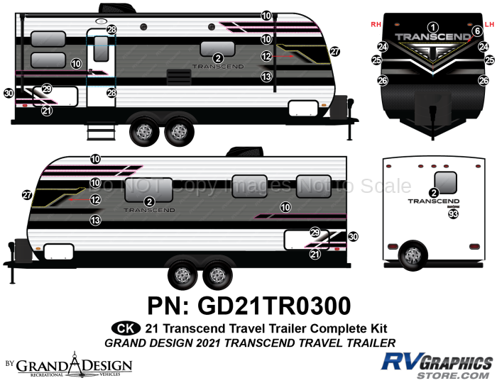 32 Piece 2021 Transcend Travel Trailer Complete Graphics Kit