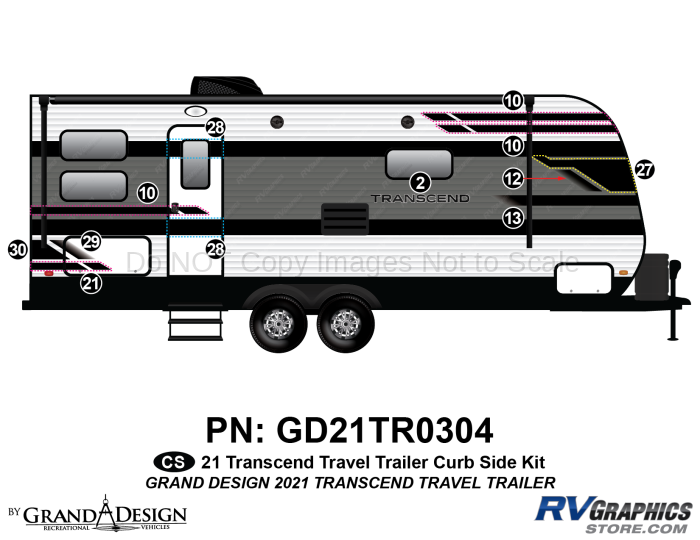 12 Piece 2021 Transcend Travel Trailer Curbside Graphics Kit