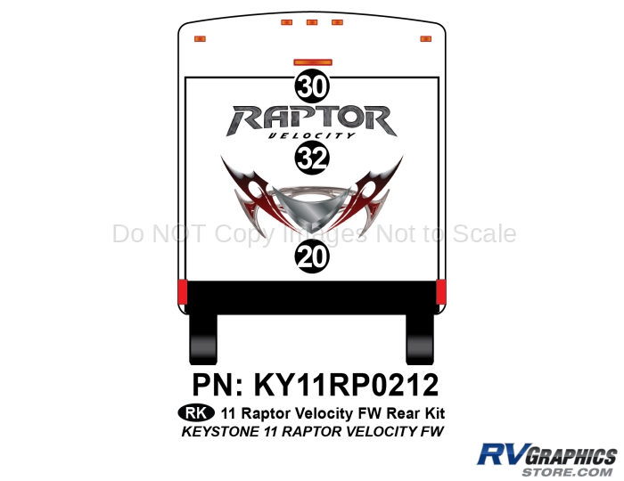 3 Piece 2011 Raptor Velocity FW Rear Graphics Kit