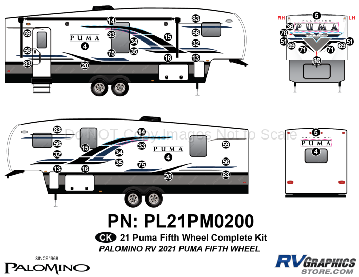 44 Piece 2021 Puma Fifth Wheel Complete Graphics Kit
