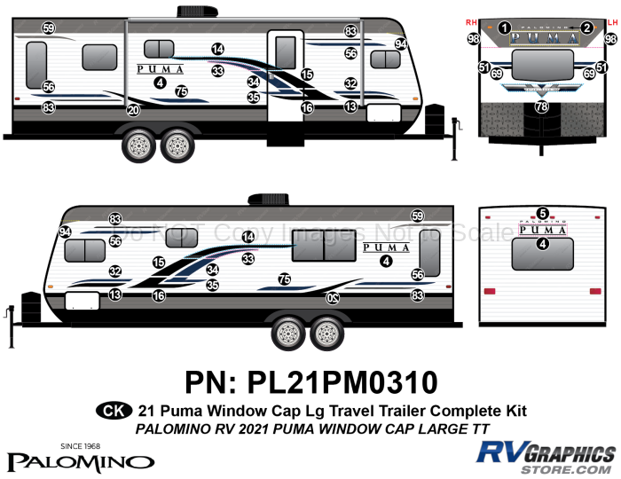 46 Piece 2021 Puma Large Travel Trailer Window Cap Complete Graphics Kit