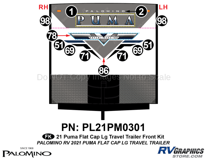 12 Piece 2021 Puma Large Travel Trailer Flat Cap Front Graphics Kit