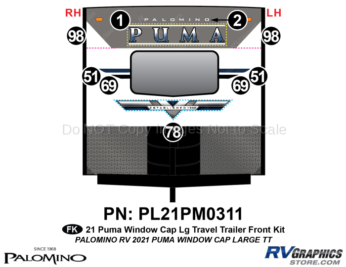 9 Piece 2021 Puma Large Travel Trailer Window Cap Front Graphics Kit