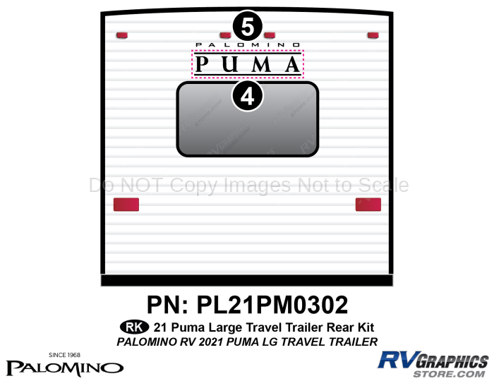 2 Piece 2021 Puma Large Travel Trailer Rear Graphics Kit