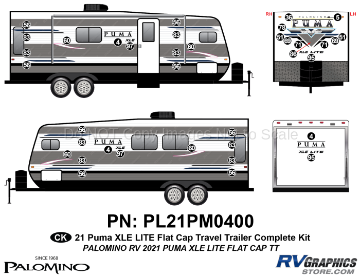 38 Piece 2021 Puma XLE Lite Travel Trailer Flat Cap Complete Graphics Kit