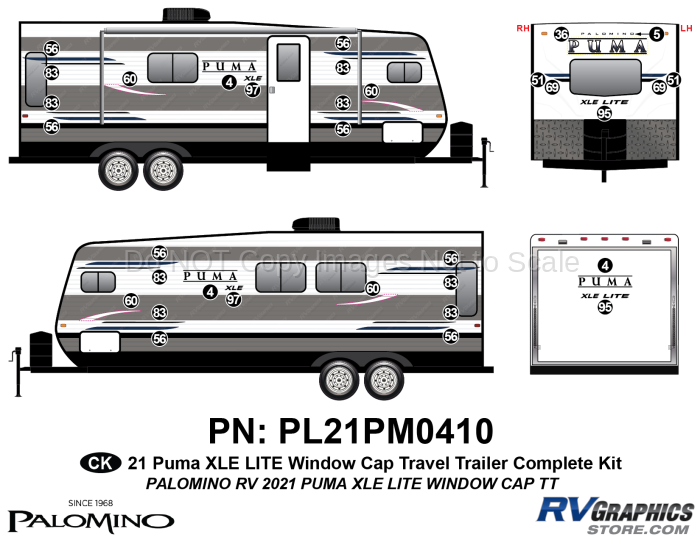 34 Piece 2021 Puma XLE Lite Travel Trailer Window Cap Complete Graphics Kit