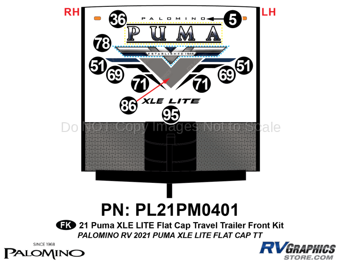 11 Piece 2021 Puma XLE Lite Travel Trailer Flat Cap Front Graphics Kit