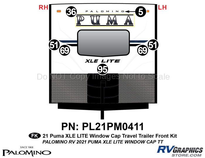 7 Piece 2021 Puma XLE Lite Travel Trailer Window Cap Front Graphics Kit