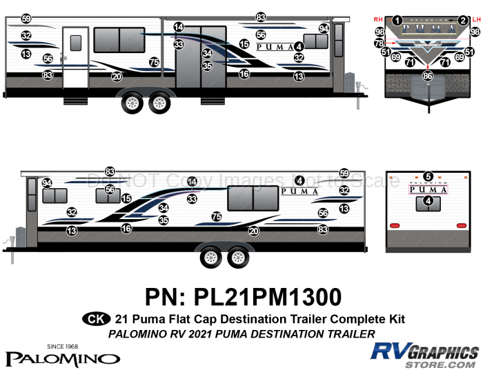 48 Piece 2021 Puma Flat Cap Destination Travel Trailer Complete Graphics Kit