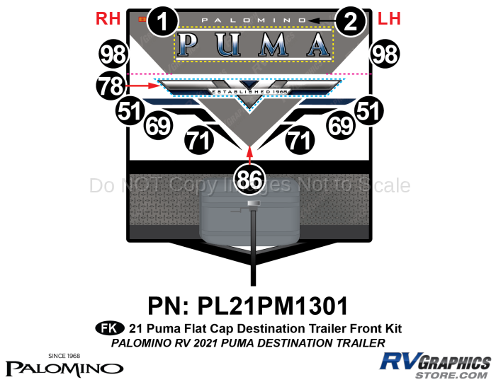 12 Piece 2021 Puma Flat Cap Destination Travel Trailer Front Graphics Kit
