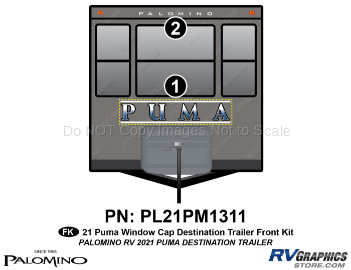 2 Piece 2021 Puma Window Cap Destination Travel Trailer Front Graphics Kit