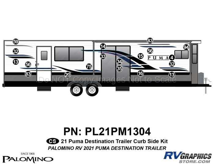 17 Piece 2021 Puma Destination Travel Trailer Curbside Graphics Kit