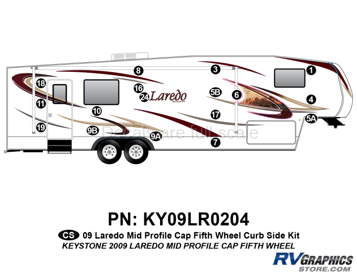17 Piece 2009 Laredo FW Mid Profile Cap Curbside Graphics Kit