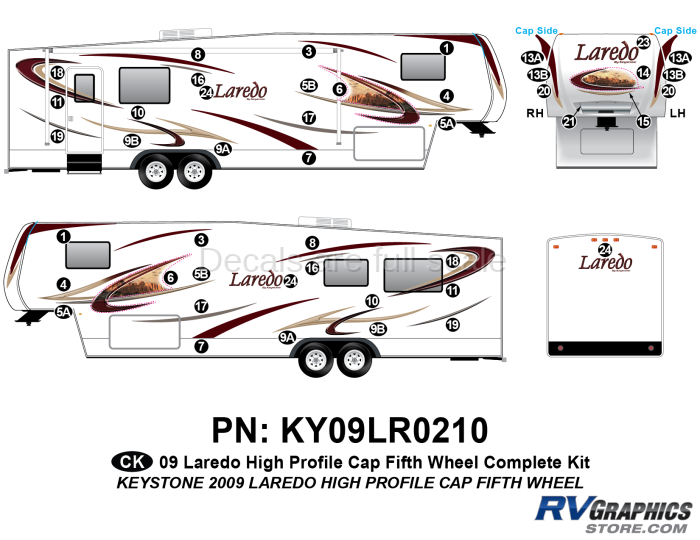 45 Piece 2009 Laredo FW Hi Profile Cap Complete Graphics Kit
