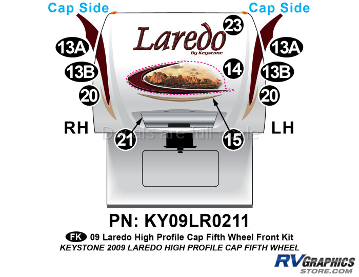 10 Piece 2009 Laredo FW Hi Profile Cap Front Graphics Kit