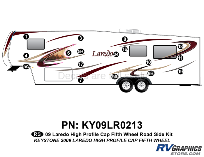 17 Piece 2009 Laredo FW Hi Profile Cap Roadside Graphics Kit