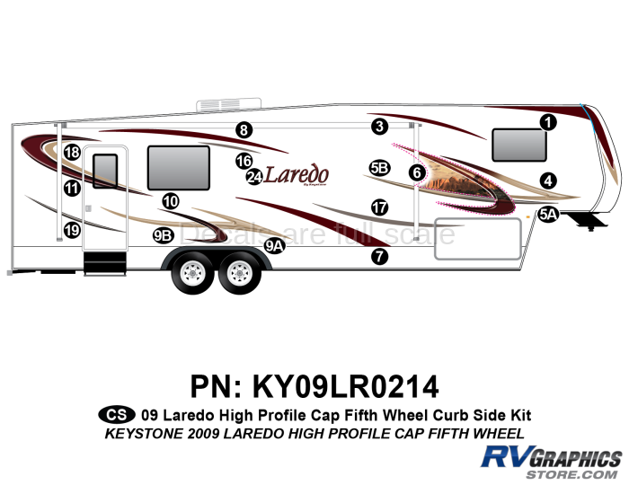 17 Piece 2009 Laredo FW Hi Profile Cap Curbside Graphics Kit